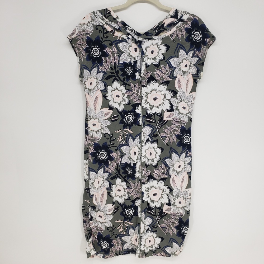 T by Talbots Floral Ruched Shift Dress Women Small Olive Green Stretch Active - Picture 4 of 10